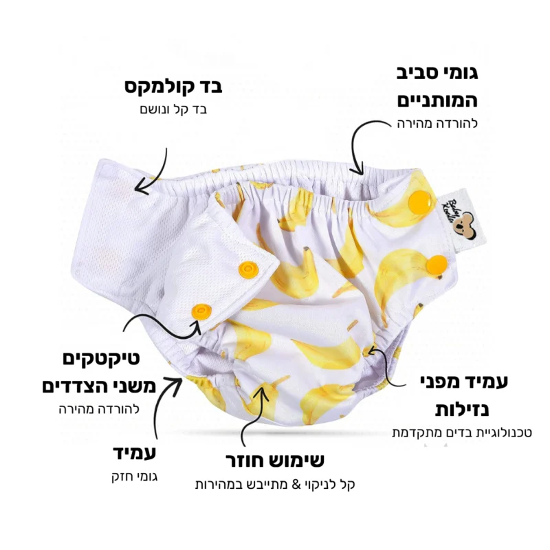 ⁦חיתול שחייה רב פעמיים  בגד ים חיתול - בננות⁩ – תמונה ⁦9⁩